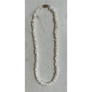Vintage White Hawaiian Chipped Puka Shell  Necklace Barrel Clasp